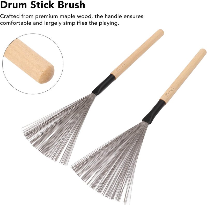 Moofey 1 Pair Drum Brushes, Maple Wooden Handle Steel Wire Brushes, Drum Accessories for Drummers, Beginners, Rock Band, Jazz Folk - Image 2